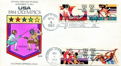 US C109 Collins Hand Painted FDC 1984 Olympics - Image 1 of 2