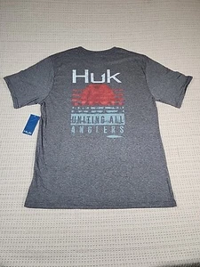 Large HUK Men Performance Fishing Shirt Striped Horizon Tee Grey H1000331-015 - Picture 1 of 11