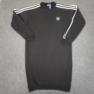 Adidas Jumper Dress Women MEDIUM Black Classic Long Sleeve Dress fleece Size M - Picture 1 of 8