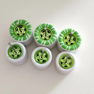 1/64 CUSTOM WHEELS RUBBER GREEN CANDY CANE TIRES 3 SETS 1/64 SIZE 10/13 GASSER - Picture 1 of 5