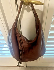 BANANA REPUBLIC Women's Brown Leather Soft Tassel Zipper Slouchy Hobo Handbag - Picture 1 of 3