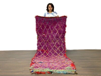 AntiqueTribal Traditionnal Rug,Vintage Moroccan Runner Rug,Wool Purple Carpet3x8 - Image 1 of 4