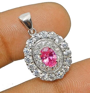 Treated Pink Sapphire & Topaz 925 Sterling Silver Pendant Y3-2 - Imagen 1 de 1