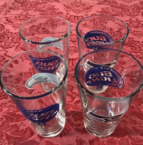 SEATTLE SEAHAWKS NFL Pint 16oz Bud Light Beer Glasses Mfg By Libby, NEW “LOT(4)! Cover