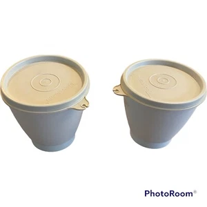 Juego de dos tazas y tapas vintage Almond Tupperware 758-6 - Imagen 1 de 6