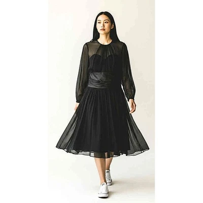 Vtg 1950s Young Modes by Claudia Young Black Chiffon Cocktail Dress Sheer Bodice - Image 1 of 4