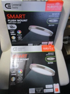 2 pk CE 12 in. LED Flush Mount Smart CCT RGB Br. Nickel w/ Night Light Hubspace - Picture 1 of 6