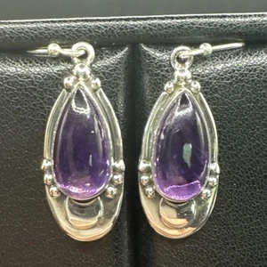 New Condition Sterling Silver Genuine Amethyst Dangle Earrings 925 - Picture 1 of 6
