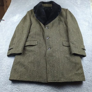 VTG 1950s Overcoat Mens 48 Green Fleck Herringbone Tweed Glenoit Foreman Clark - Picture 1 of 23