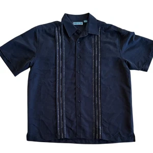 CUBAVERA MENS CLASSIC FIT ANELED BUTTON DOWN SHORT SLEVE SHIRT BLACK SIZE LARGE - Picture 1 of 11