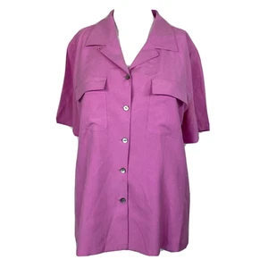 Camisa Nordstrom Mujer Talla M Rosa Seda Cuello Abotonado Manga Corta Blusa - Imagen 1 de 11