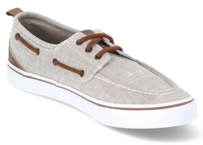 Nuevos zapatos de barco de lona George para hombre talla 10 marrón claro/blanco Foto 1 de 4