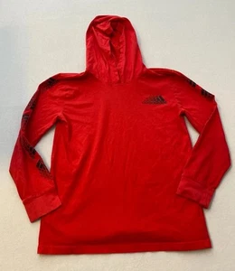 Adidas Sweater Top Boys Medium Red Long Sleeve Hoodie Pullover Text Print Logo - Picture 1 of 14