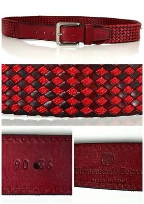 Cinturón Ermenegildo Zegna Hombre 36 90 Rojo Marrón Cuero Trenzado Hecho en Italia Foto 1 de 4