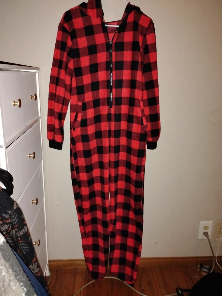 NWT *READ DESCRIPTION* Women's One Piece Pajamas Red Black Large L Buffalo Check - Image 1 of 4