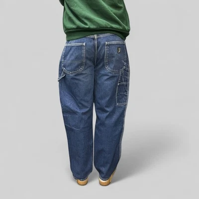 Jack & Jones baggy fit wide leg carpenter denim jeans dark blue W34 x L30 - Image 1 of 4