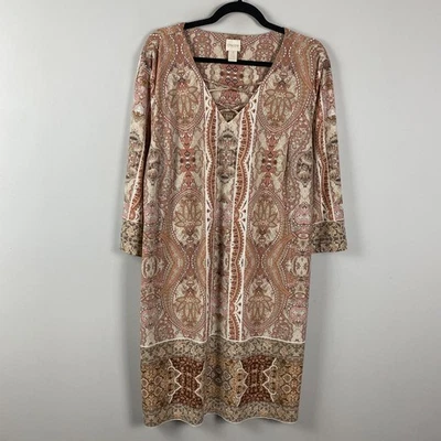 Vestido Chicos Paisley Shift Talla 4 EE. UU. 2XL Elastizado Mangas 3/4 Cuello en V Foto 1 de 4