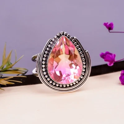 Anillo de plata esterlina 925 maciza con piedras preciosas de turmalina bicolor joyería genial V11436 Foto 1 de 4