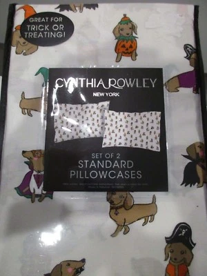 CYNTHIA ROWLEY Dachshund Witch Rowley Halloween Pumpkin Pair of 2 Standard Pillowcases NEW