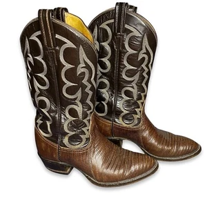 Tony Lama Style 8012 Brown Lizard Boots Mens Size 7 Cowboy Western - Picture 1 of 13