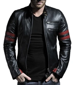 Black Leather Jacket with Red stripes for Bikers/racers - Picture 1 of 6