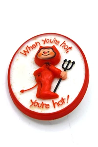 Vintage Pin Lil Red Devil Cameo When You're Hot Halloween Valentine Long Johns - Picture 1 of 3