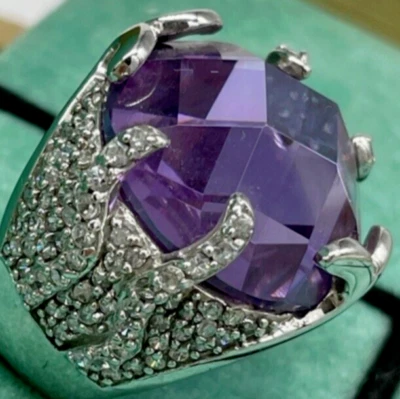 ANELLO DONNA SFERA DI CRISTALLO VIOLA LUXURY IN ARGENTO 925 RICOPERTO DA PIETRE. - Immagine 1 di 4