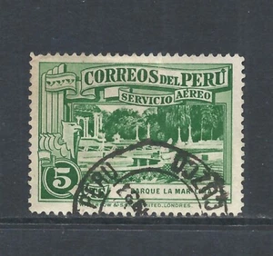 PERU SCOTT C38 USED VF - 1936 5s GREEN AIRMAIL ISSUE - Picture 1 of 2