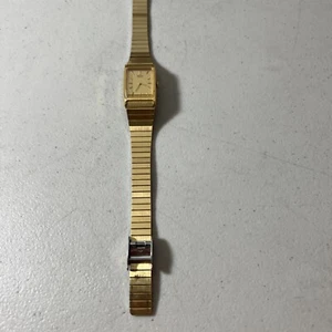 Reloj Seiko Vintage Mujer Tono Dorado Esfera Dorada 17mm Rectángulo 2C20-1700TNeeds Bat - Imagen 1 de 9