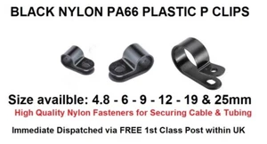 Black Nylon Plastic P Clips High Quality Fasteners for Cable Tubing Pipe Conduit - Picture 1 of 2