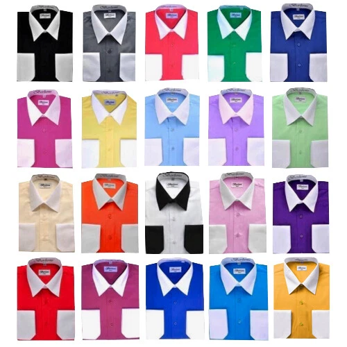 Berlioni Italy Men's Premium Classic White Collar & Cuffs Two Tone Dress Shirt - Image 1 of 1