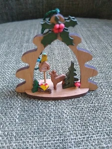 Ornamento in legno originale Erzgebirge cervo uccellino albero - Foto 1 di 5