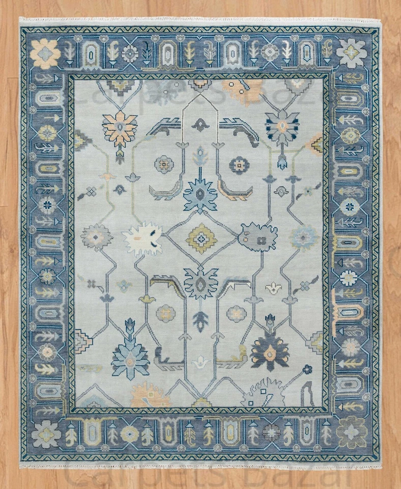 New Oushak Rug Contemporary hand-Knotted Living Room Area Rug Color Cream 8x10 - Image 1 of 4