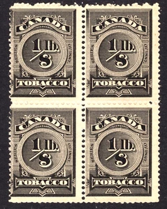 CANADÁ 1887 IMPUESTO SOBRE LOS INGRESOS DEL TABACO 4 x 1/8 lb MNH NG EN MUY BUEN ESTADO - Imagen 1 de 2