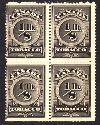 CANADÁ 1887 IMPUESTO SOBRE LOS INGRESOS DEL TABACO 4 x 1/8 lb MNH NG EN MUY BUEN ESTADO Foto 1 de 2