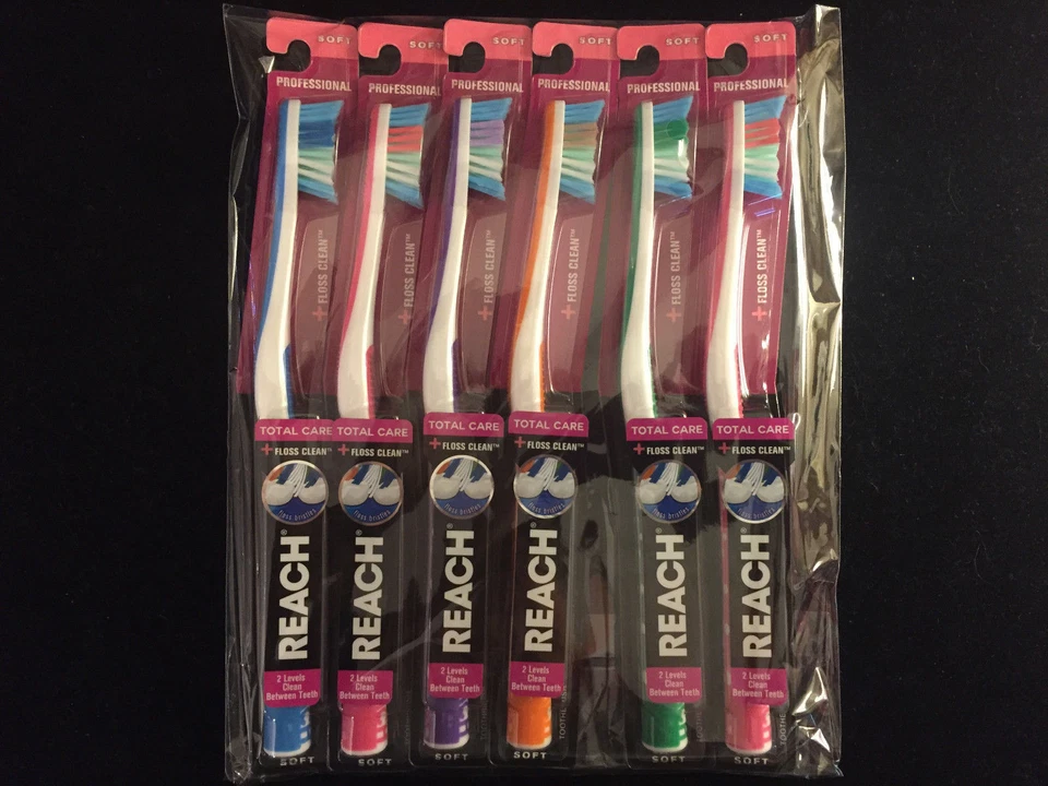(6) Lot  Reach Total Care Floss Clean Toothbrush- Soft  Assorted Bulk Lot - Image 1 of 3