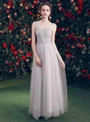 VESTIDO CONVERTIBLE DE TUL DE DISEÑO 14 GRIS PIZARRA PELOTA GRADUACIÓN DAMA DE HONOR UN HOMBRO Foto 1 de 4