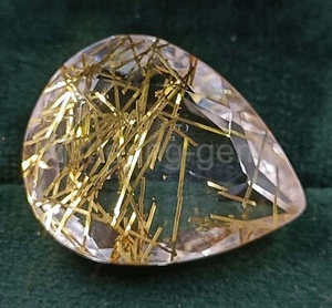 Lab-Created Rutilated Quartz Yellow 67.95 Ct Pear Cut IGL Loose Gemstone 5JSA - Picture 1 of 6