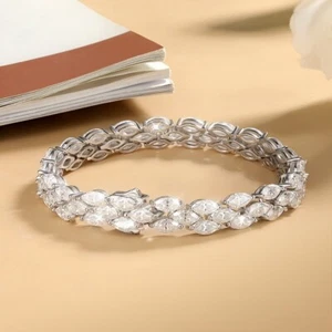 D VVS1 Marquise Cut Full Moissanite Tennis Chain Women's Bracelet S925 Silver - Picture 1 of 18
