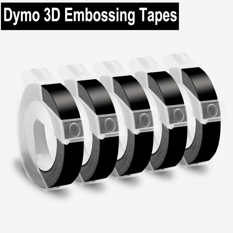 5PK For DYMO Organizer Xpress Label Maker 3D Embossing Tape 520109 Black 3/8" - Image 1 of 4