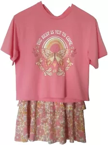 BNWT/GEORGE/Girls Pink Butterfly T-Shirt & Floral Skirt Outfit - Size 12-13 Yrs - Picture 1 of 4