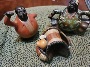 Lot Chulucanas Ceramic Peru Man and woman And pouch Folk Art - Picture 1 of 9