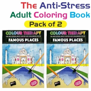 ANTI-STRESS ADULT COLOURING BOOK- DOT TO DOT FAMOUS PLACES PACK OF 2 - Picture 1 of 1