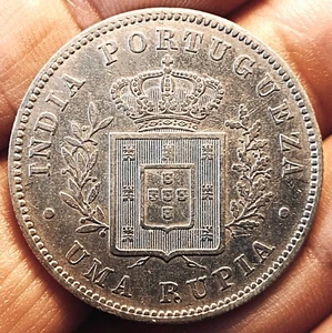 Portuguese India GOA 1 rupia 1882 coin (D. Luiz I; SILVER!) - Picture 1 of 2