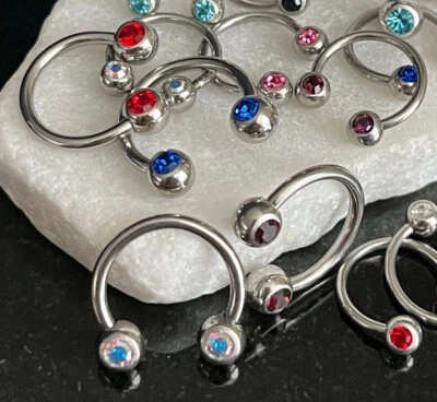 1pc Front Facing Gems Circular Barbell Horseshoe Lip Nipple Septum Ring 16g 14g - Image 1 of 2