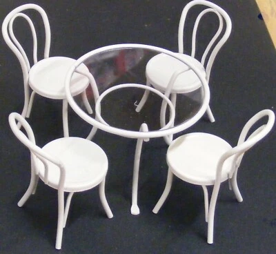 Dolls House Metal Table & 4 Chairs White 1:12 Scale Miniature Pub Garden tumdee - Image 1 of 4