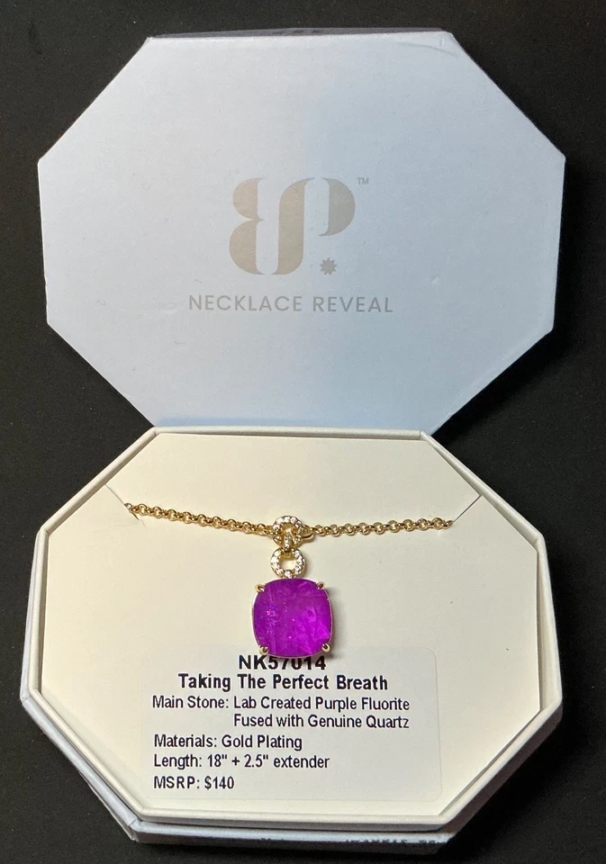 Bomb Party Necklace “Taking The Perfect Breath” NK57014 Purple Fluorite Gold - Image 1 of 1