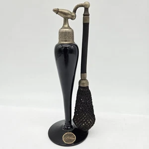 Vtg Art Deco 1920s Devilbiss Black Glass Perfume Bottle Atomizer - Picture 1 of 9
