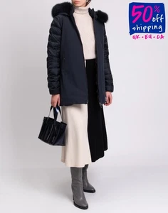 RRP€230 CIESSE PIUMINI Down Jacket Size M Blue Fox Fur Trim Dry-Tech Waterproof - Picture 1 of 9