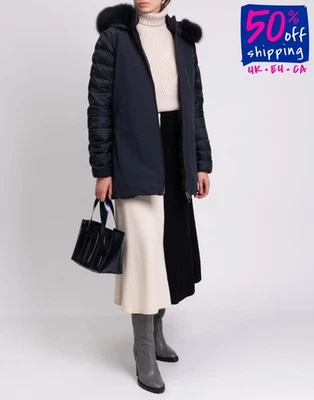 RRP€230 CIESSE PIUMINI Down Jacket Size M Blue Fox Fur Trim Dry-Tech Waterproof - Image 1 of 4